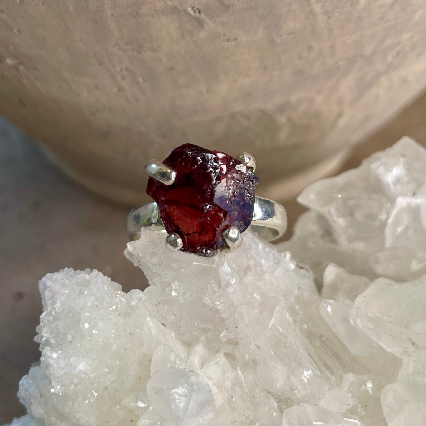 Garnet Raw stone Ring | 925 Silver | Size 9.5