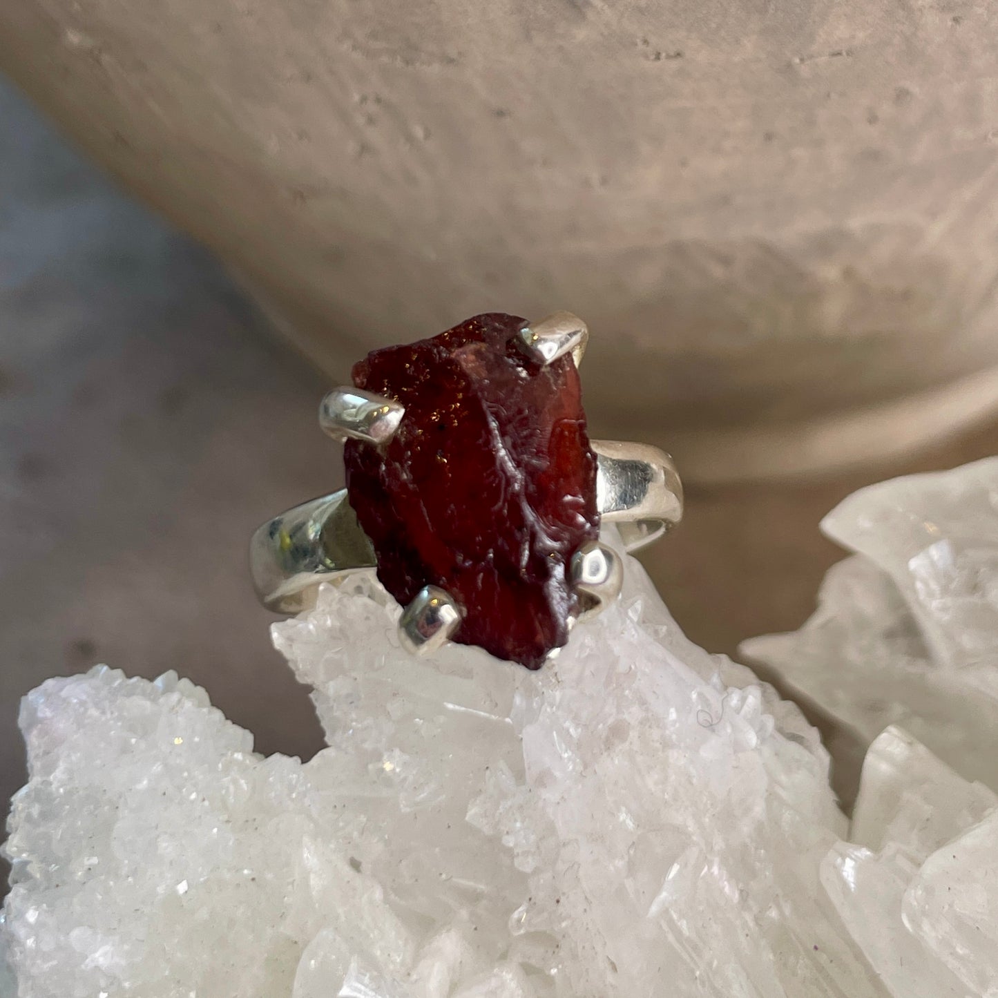 Garnet Raw stone Ring | 925 Silver | Size 8