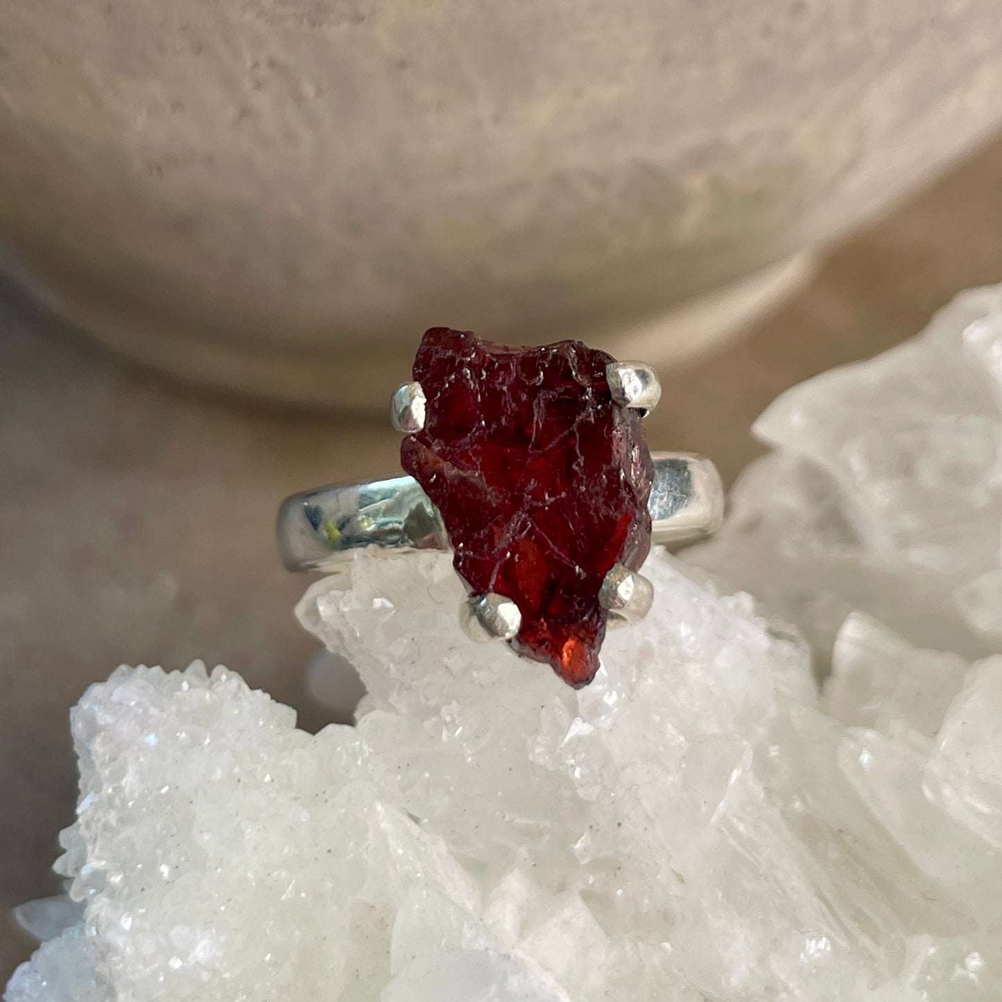 Garnet Raw stone Ring | 925 Silver | Size 9