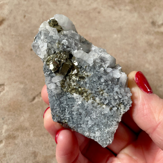 Pyrite Quartz cluster with Amethyst