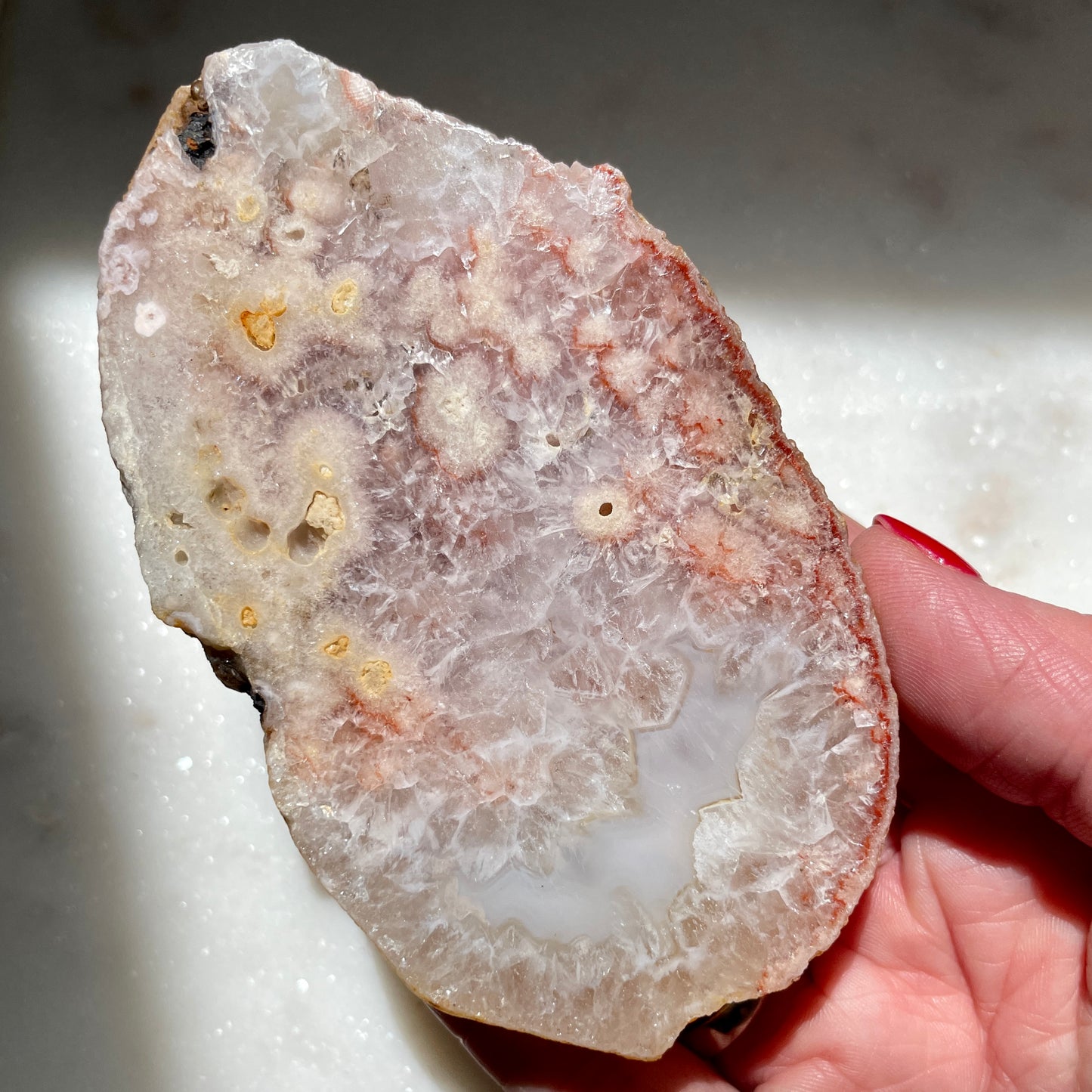 Flower Agate with Pink Amethyst slice 11CM