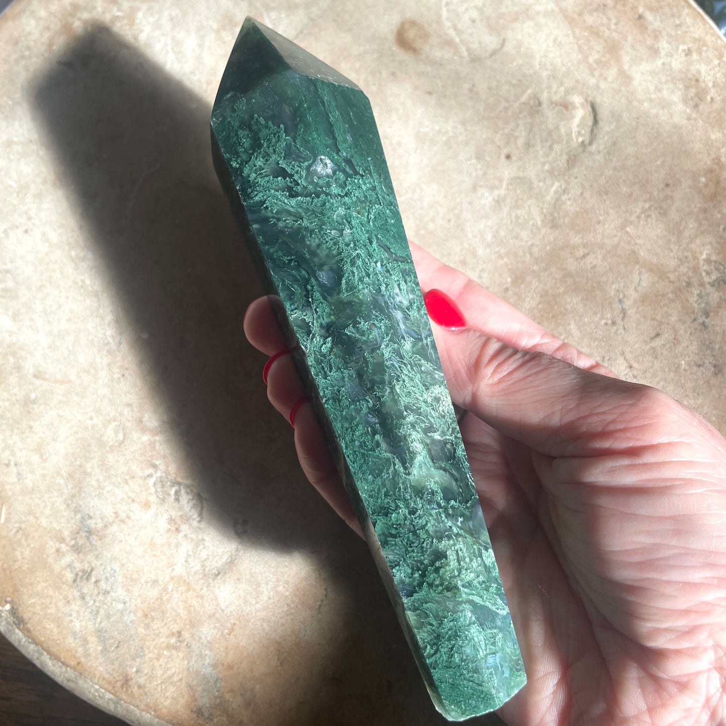 Moss Agate Wand with stand 17CM