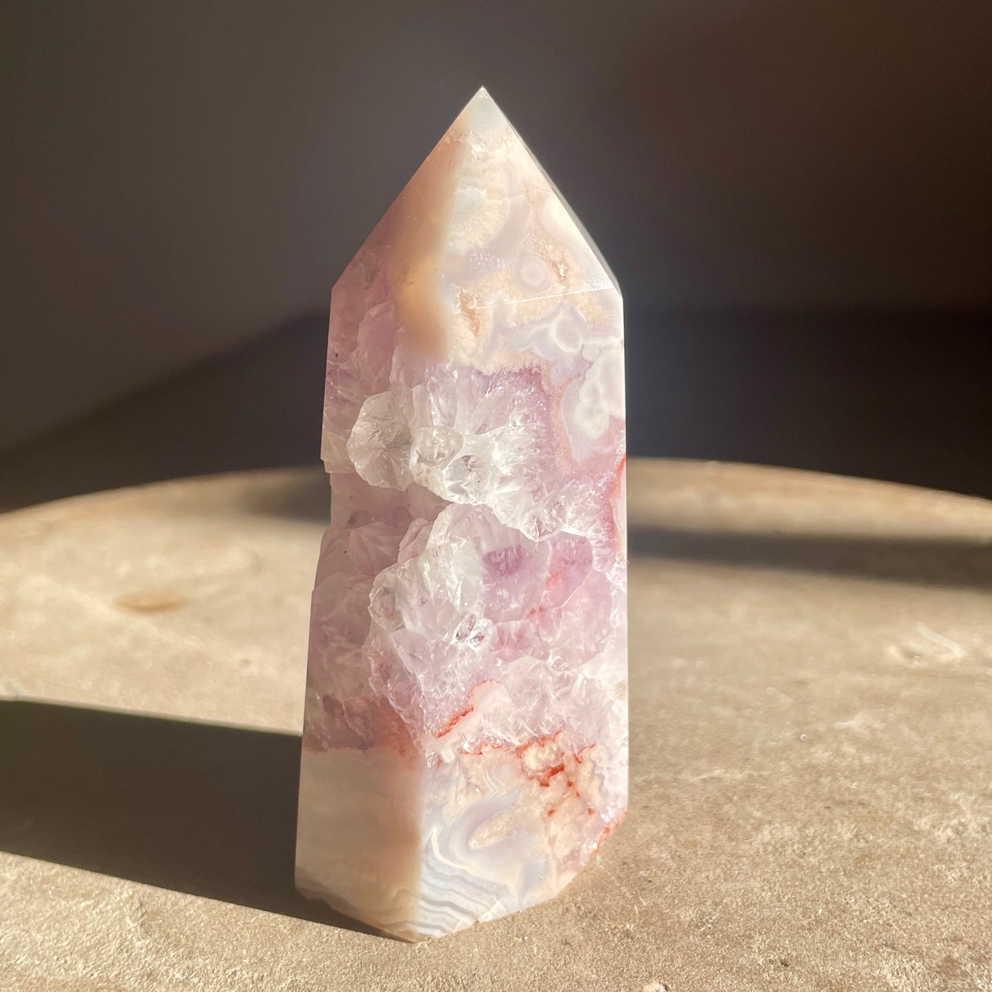 Pink and purple Amethyst Tower with druzy 8.5CM