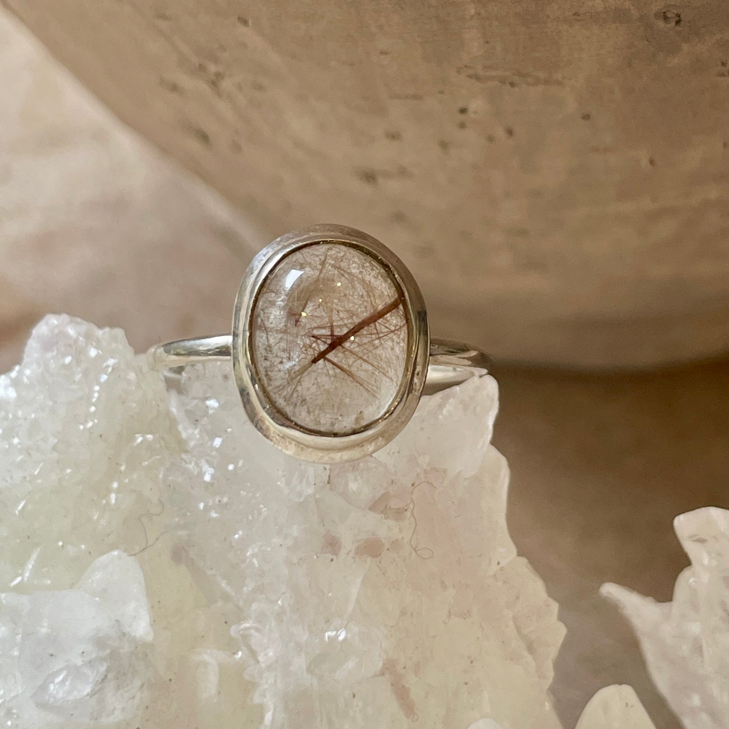 Golden Rutile Quartz Oval ring | 925 silver | Size 8