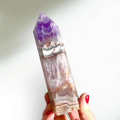 Amethyst Tower with Mexican Crazy lace agate tower 16.5CM