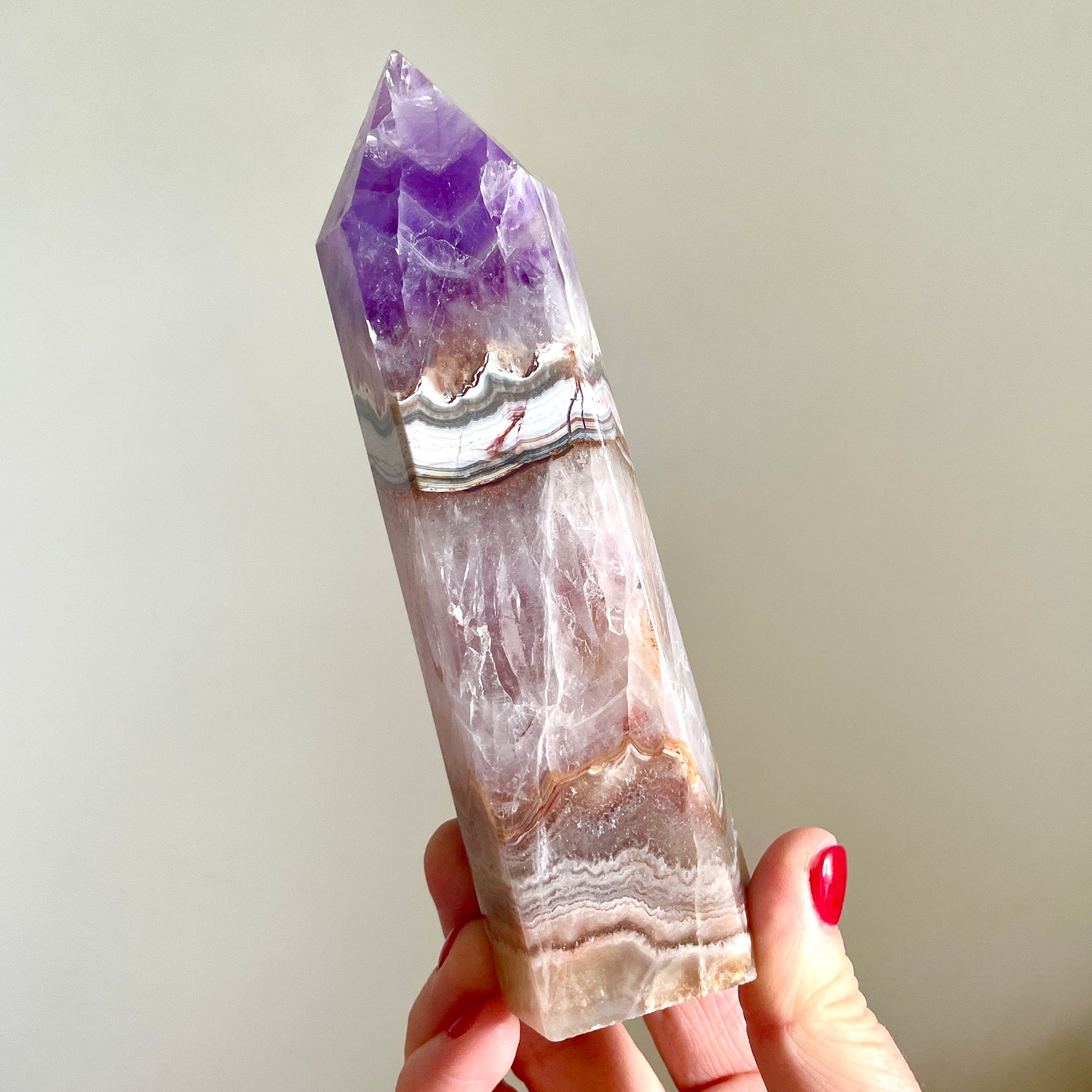Amethyst Tower with Mexican Crazy lace agate tower 15.5CM