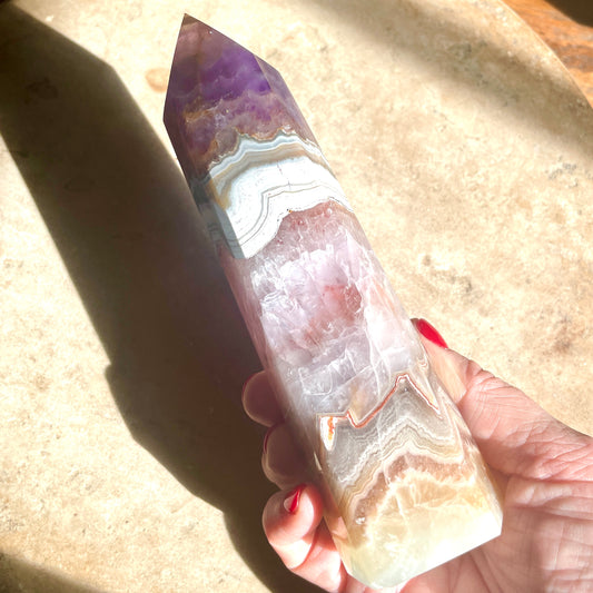 Amethyst Tower with Mexican Crazy lace agate tower 16.5CM