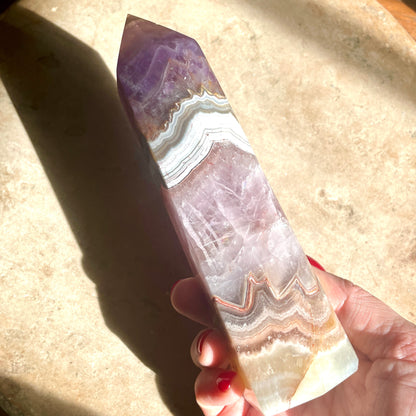 Amethyst Tower with Mexican Crazy lace agate tower 16.5CM