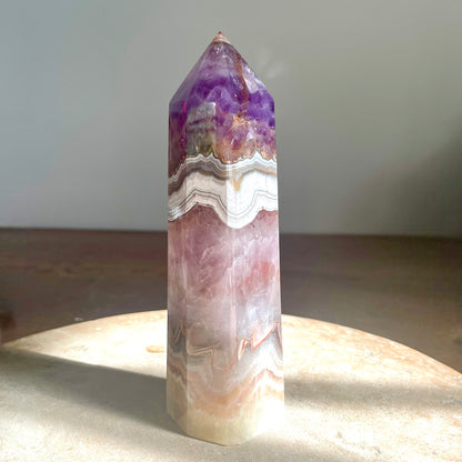 Amethyst Tower with Mexican Crazy lace agate tower 16.5CM