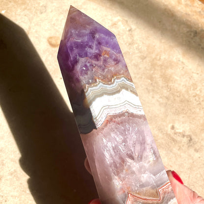 Amethyst Tower with Mexican Crazy lace agate tower 16.5CM