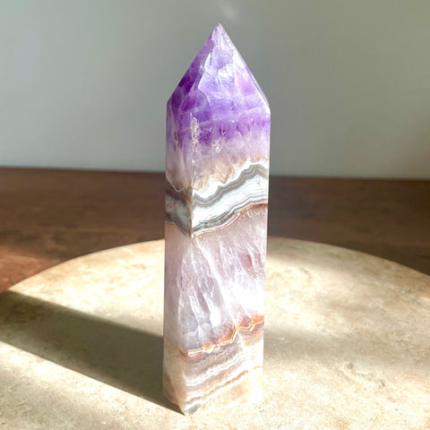 Amethyst Tower with Mexican Crazy lace agate tower 15.5CM