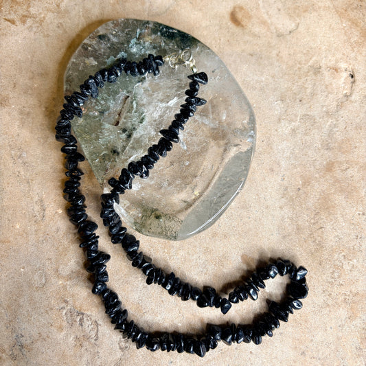 Black Tourmaline Crystal Chip Necklace 18"