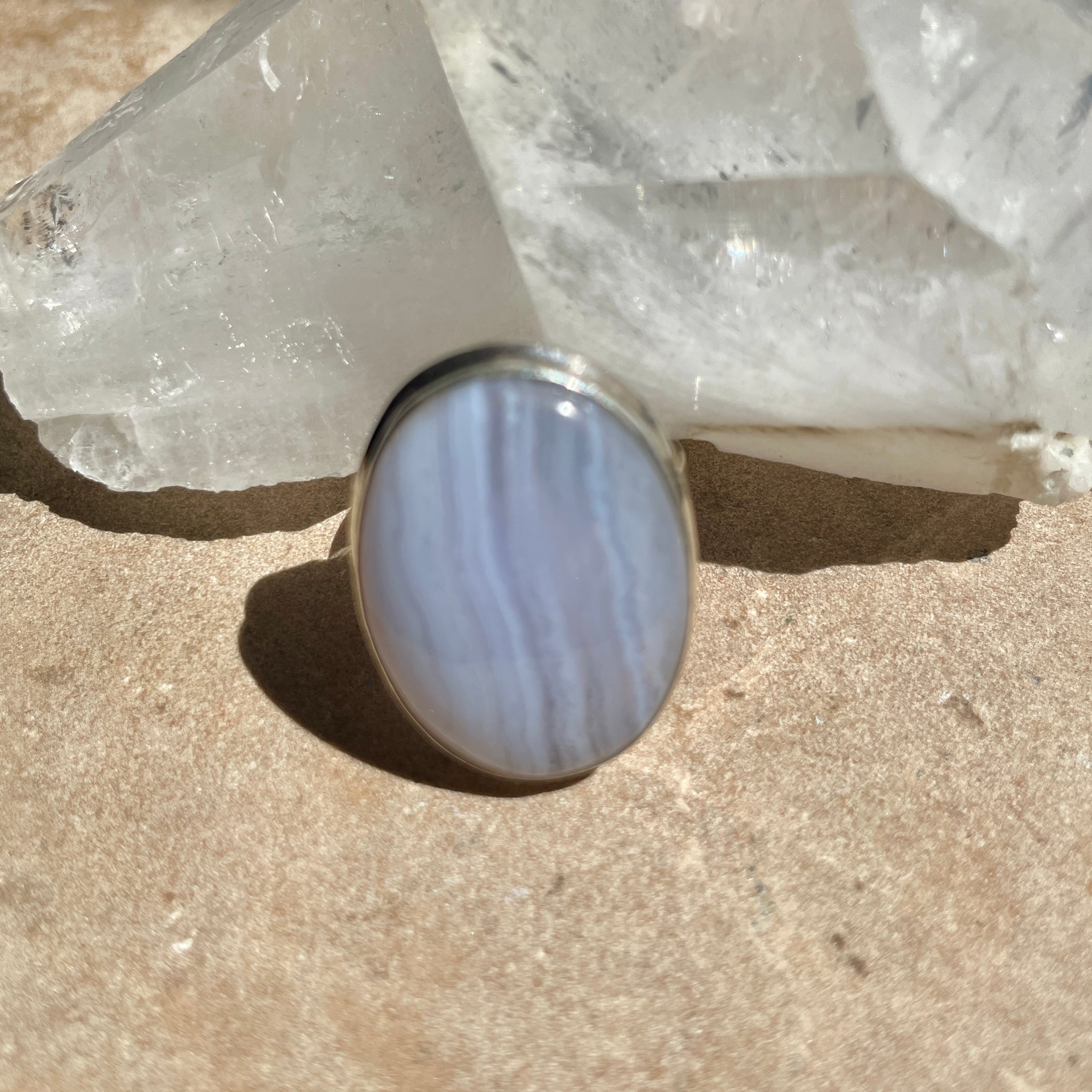 Blue Lace agate Oval Ring | 925 SILVER | Size 8.5