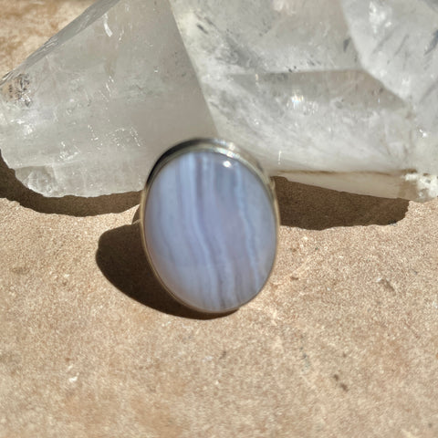 Blue Lace agate Oval Ring | 925 SILVER | Size 8.5