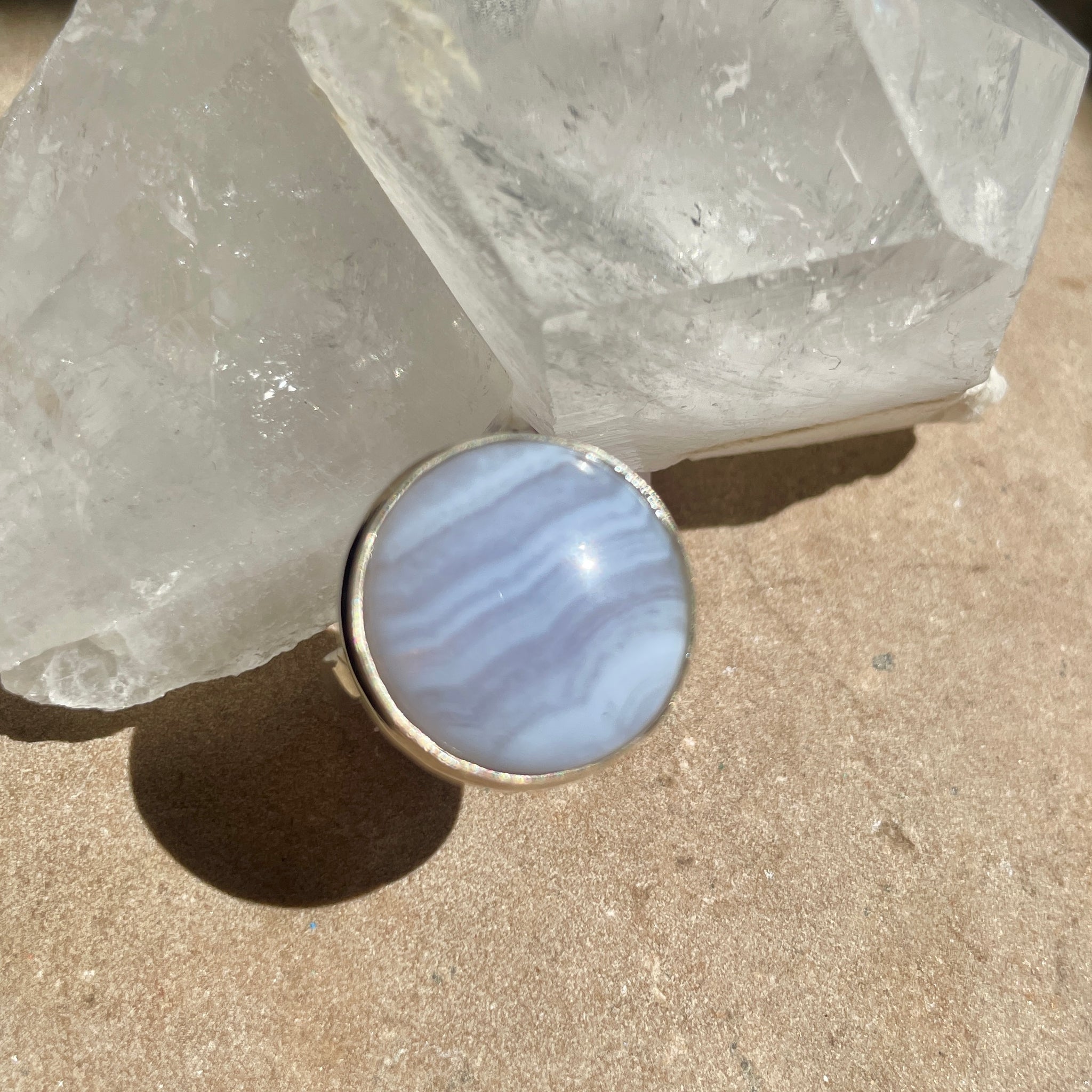 Blue Lace agate Round Ring | 925 SILVER | Size 7