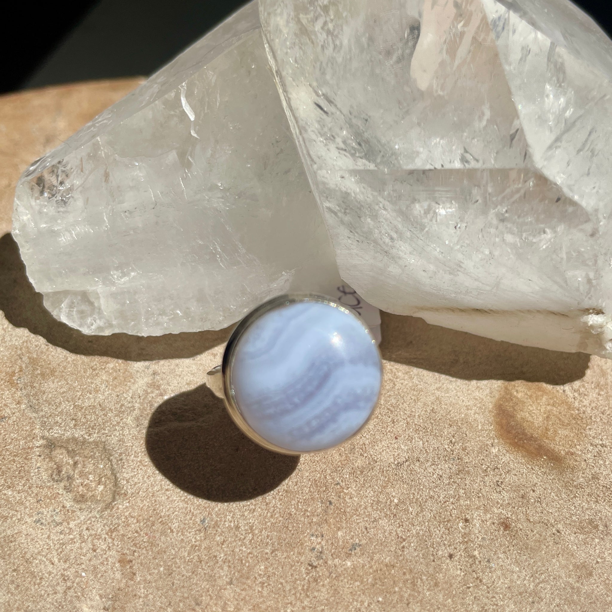Blue Lace agate Round Ring | 925 SILVER | Size 7