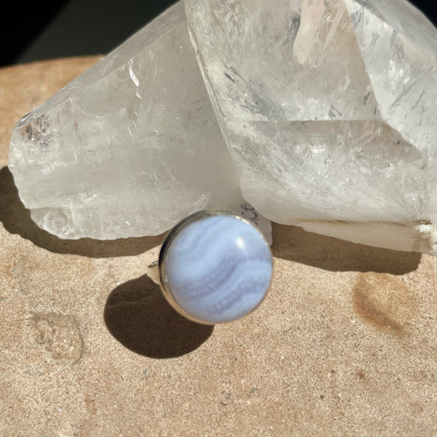 Blue Lace agate Round Ring | 925 SILVER | Size 7