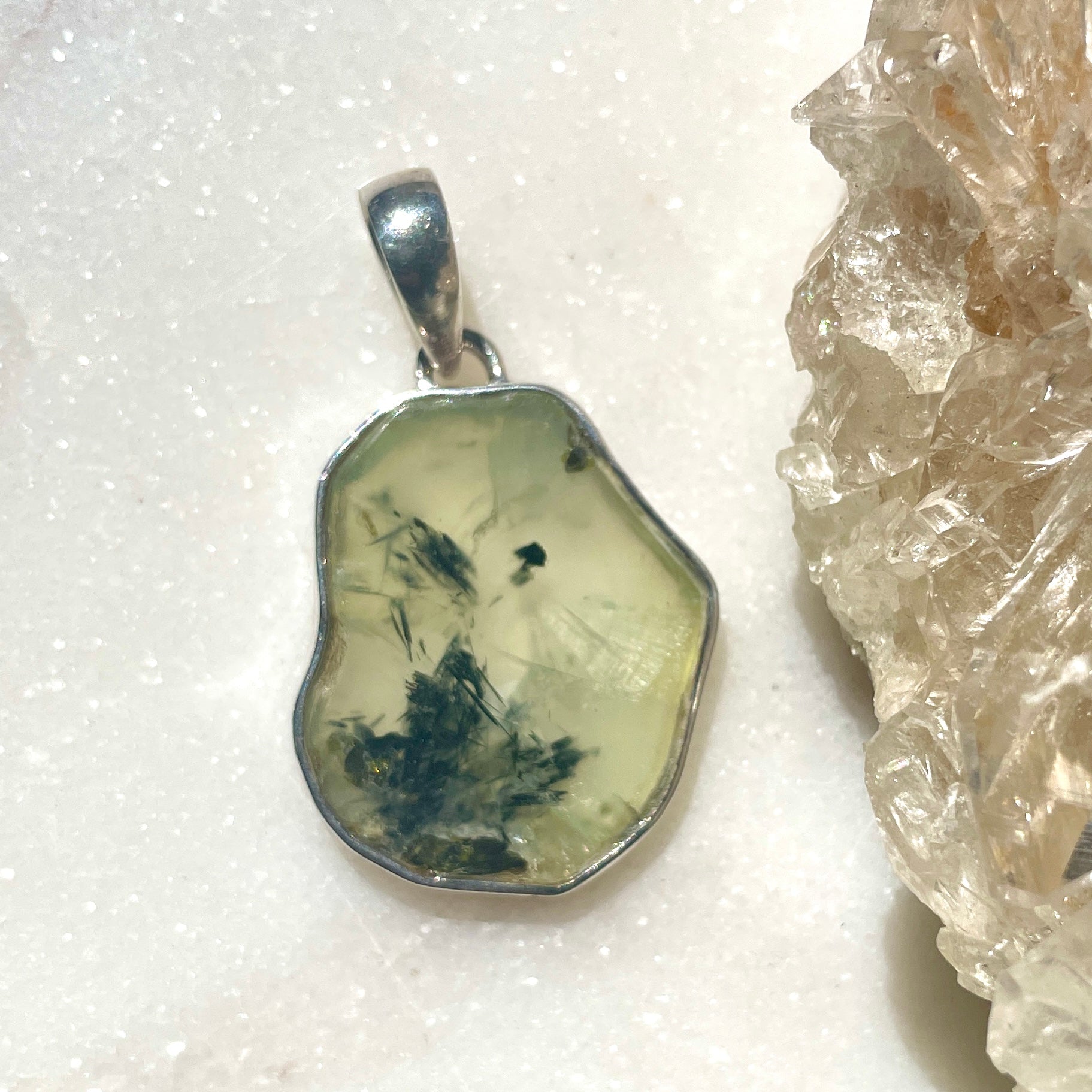 Prehnite Epidote pendant - 925 silver