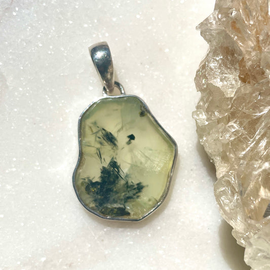 Prehnite Epidote pendant - 925 silver