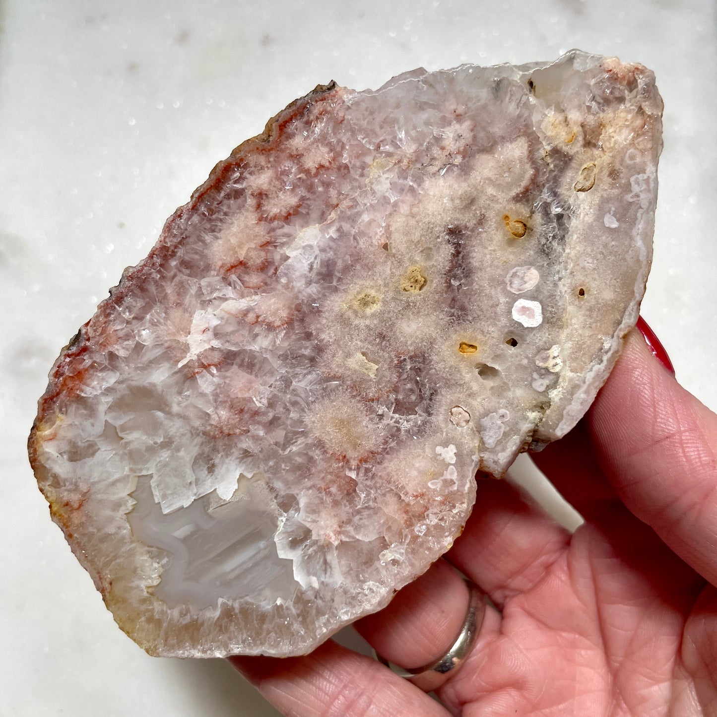 Flower Agate with Pink Amethyst slice 11CM