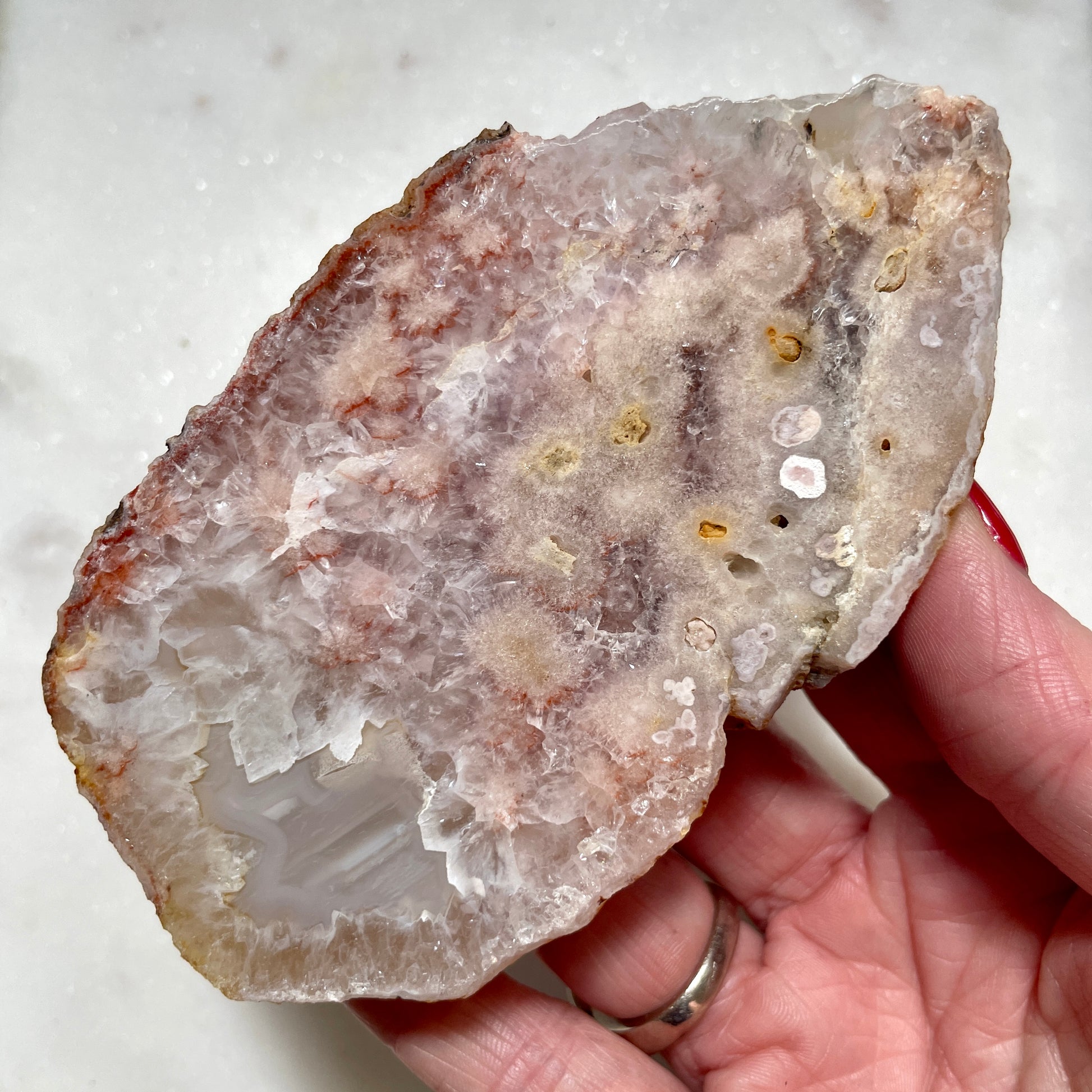 Flower Agate with Pink Amethyst slice 11CM