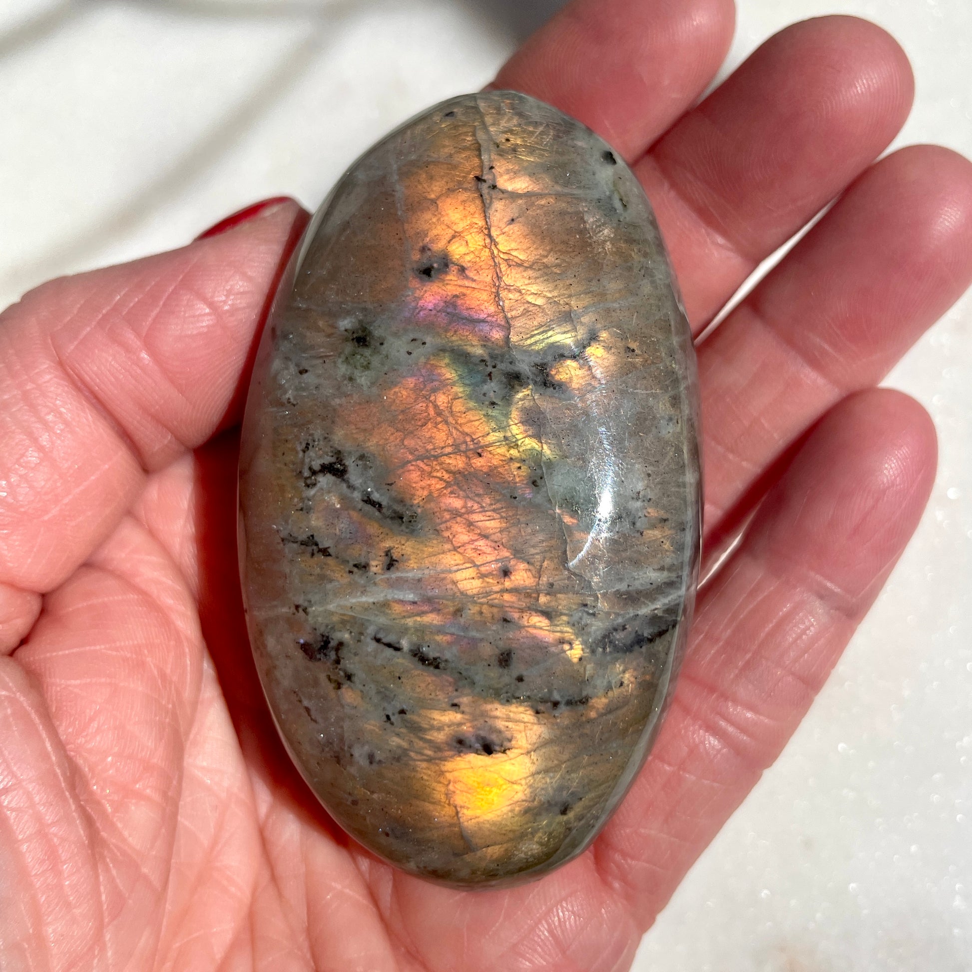 Labradorite Palm Stone - Golden flash 7CM