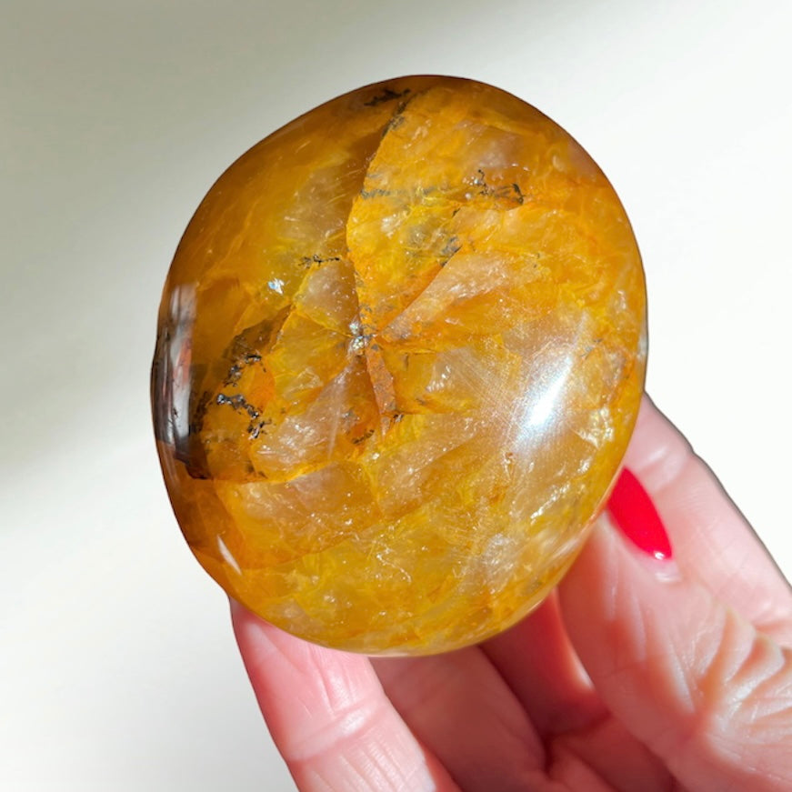 Dendritic Golden Healer Palm stone 6.5CM