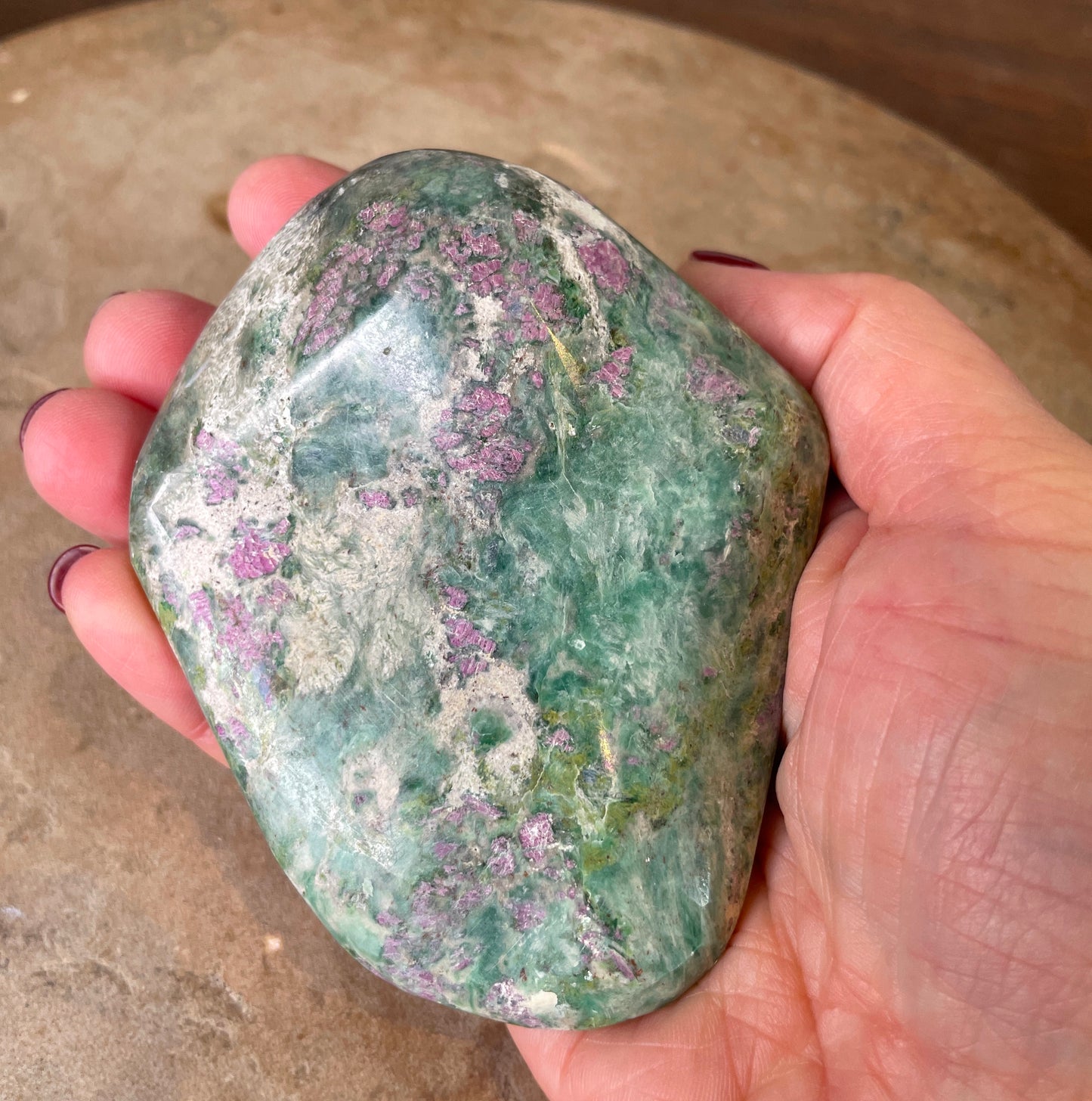 Ruby Fuchsite palm stone 10CM