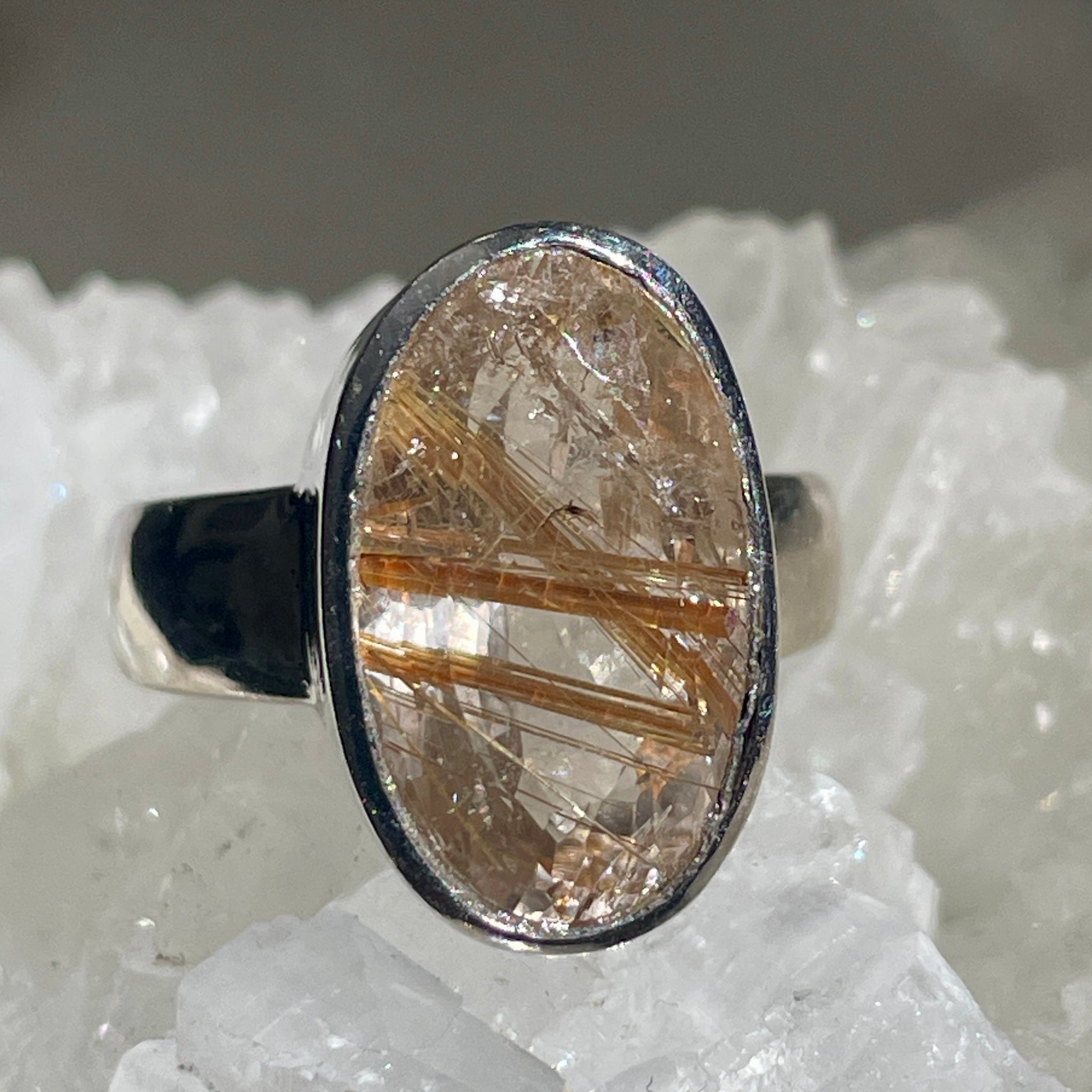 Golden Rutile Quartz Oval ring | 925 silver | Size 9