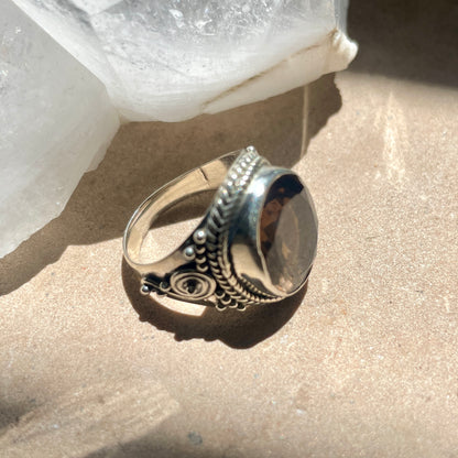 Smokey Quartz Ring | 925 Silver | Size 7