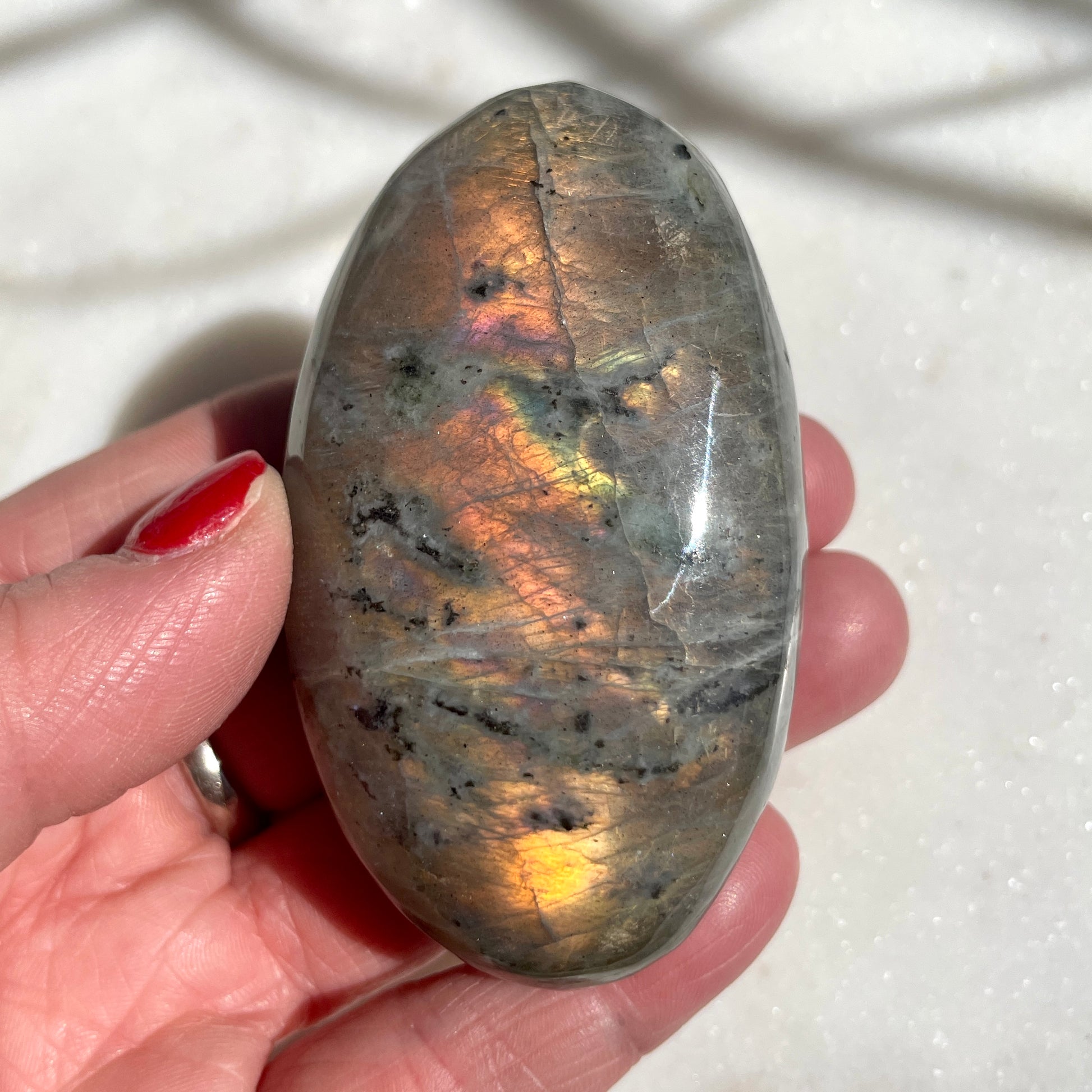 Labradorite Palm Stone - Golden flash 7CM