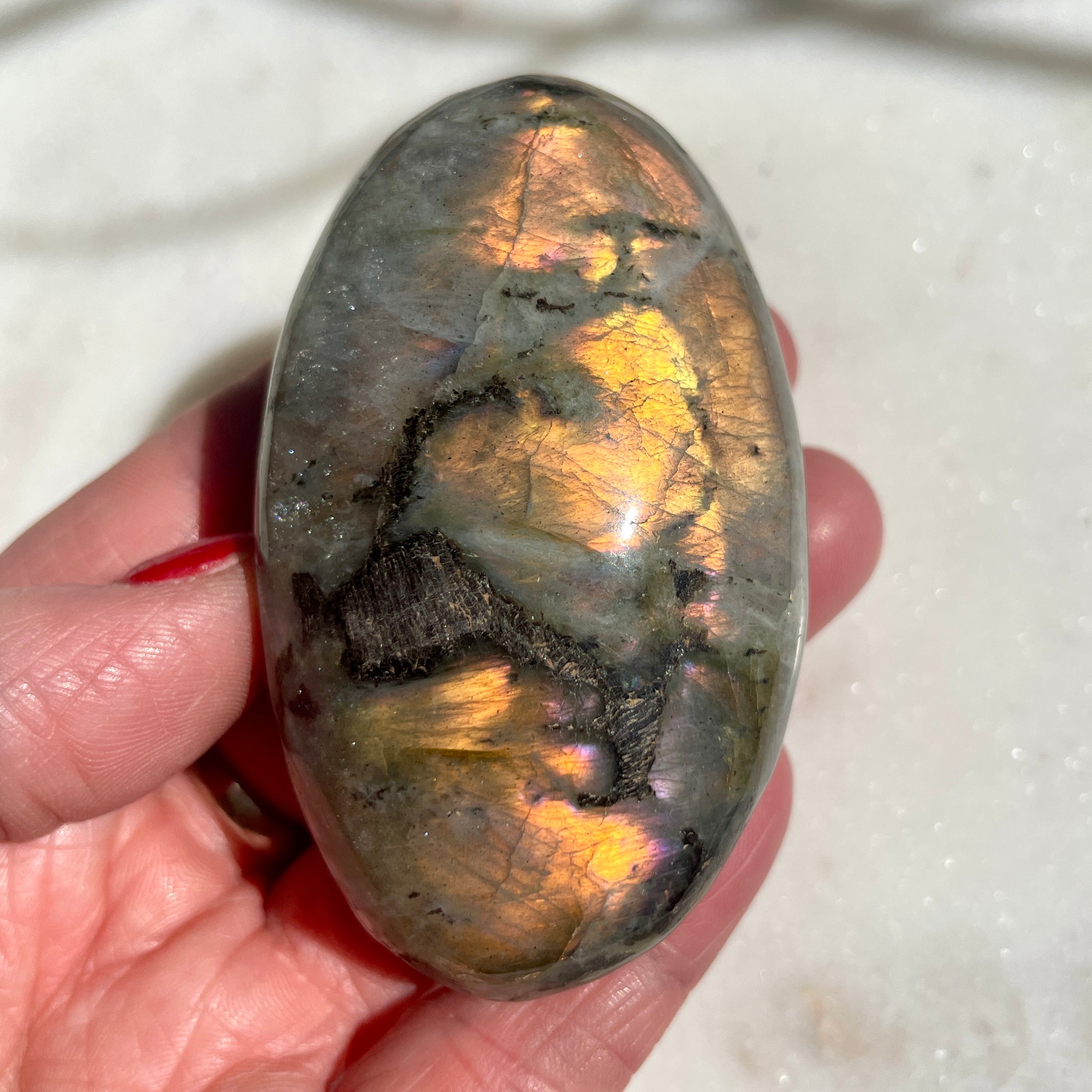 Labradorite Palm Stone - Golden flash 7CM