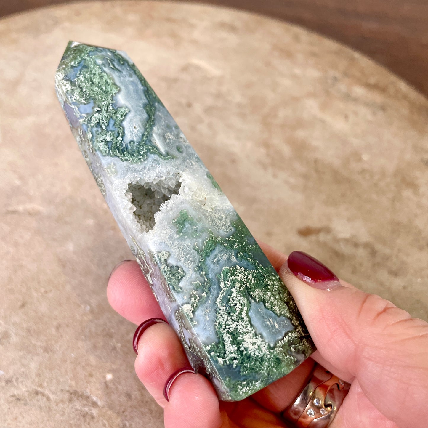 Moss Agate Tower 9.5cm