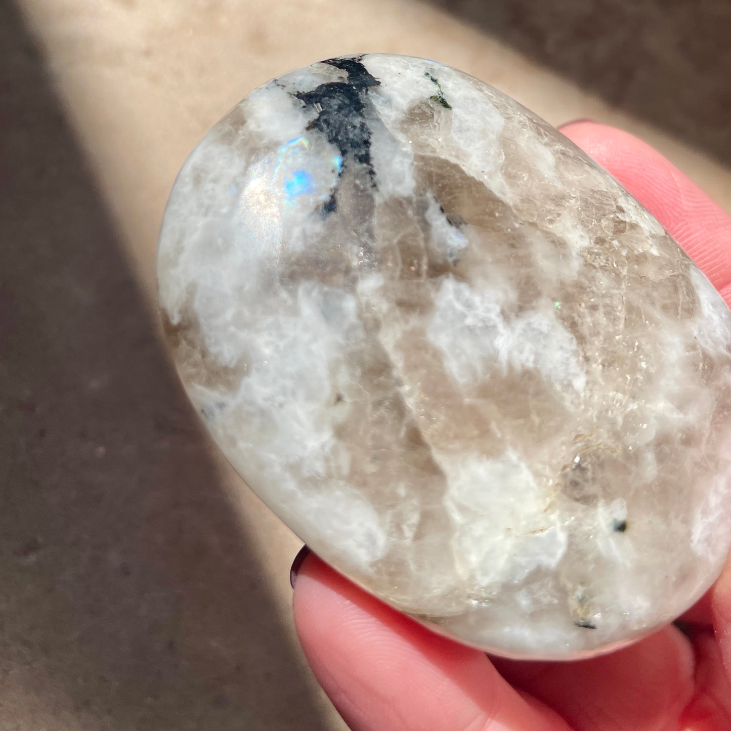 Rainbow Moonstone Palm stone 6CM