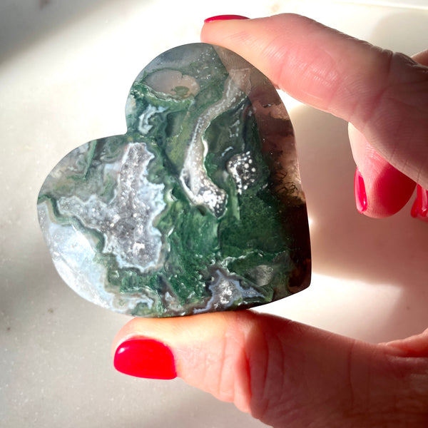 Moss Agate Heart 7CM