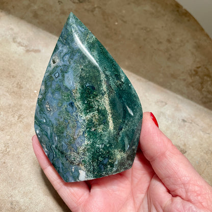 Moss Agate Crystal flame 10CM