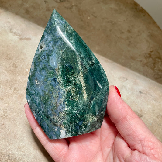 Moss Agate Crystal flame 10CM