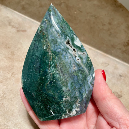 Moss Agate Crystal flame 10CM