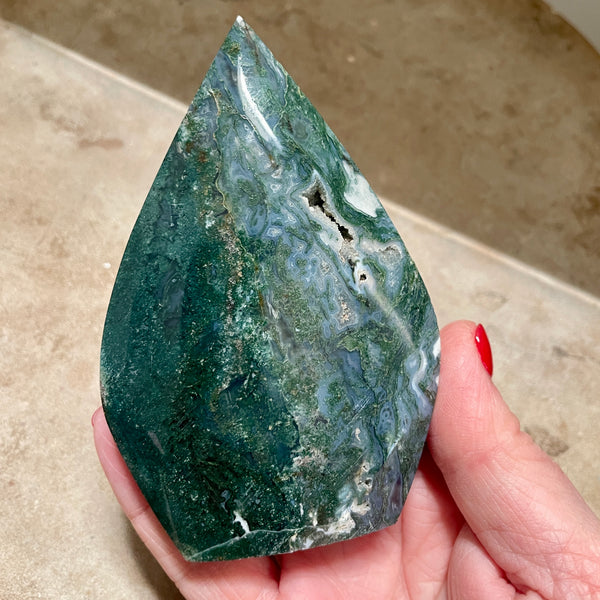 Moss Agate Crystal flame 10CM
