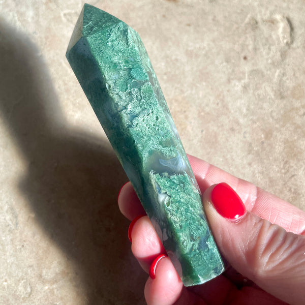 Moss Agate Wand with stand 10CM