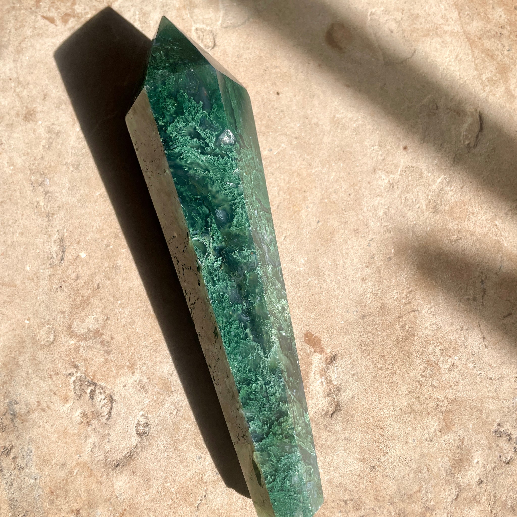 Moss Agate Wand with stand 17CM