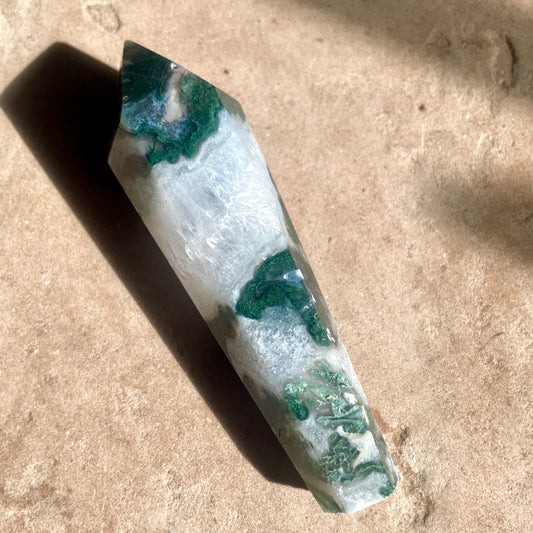Moss Agate Wand with stand 12CM