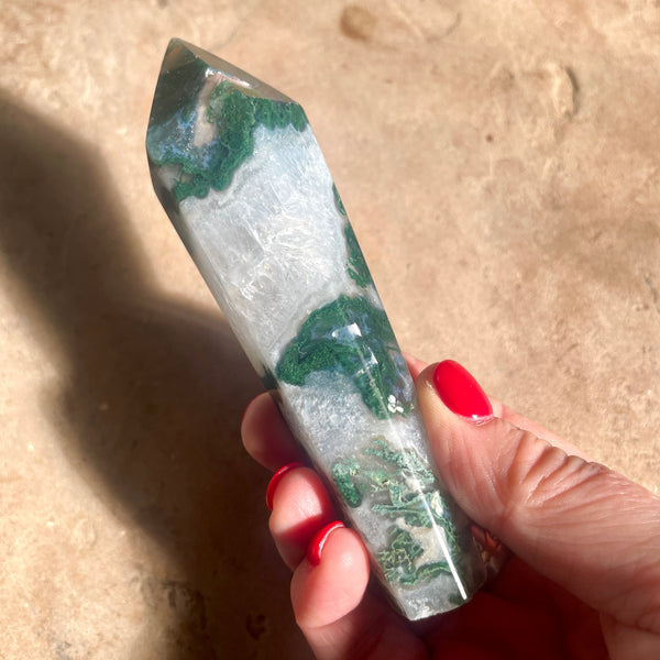 Moss Agate Wand with stand 12CM