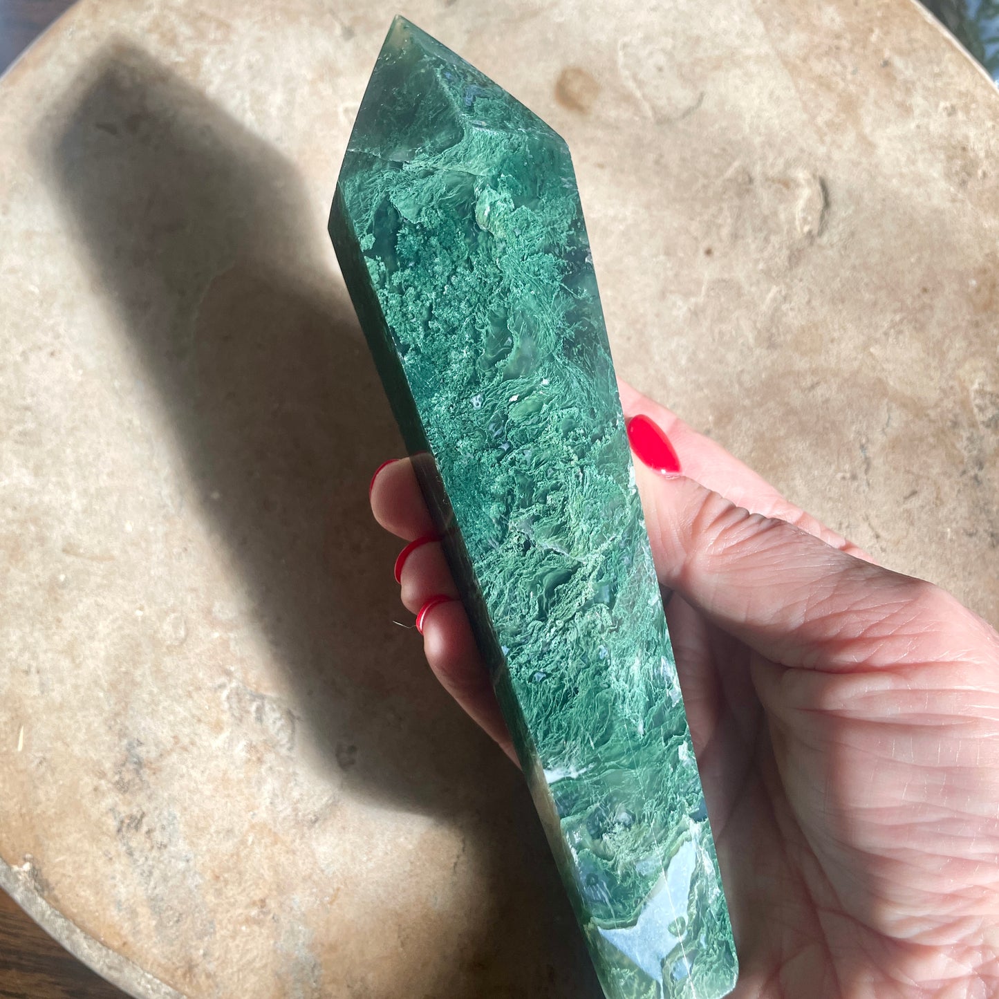 Moss Agate Wand with stand 17CM