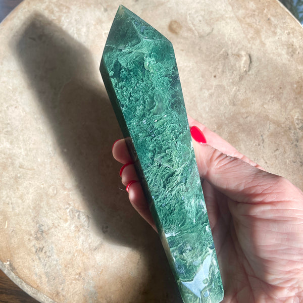 Moss Agate Wand with stand 17CM