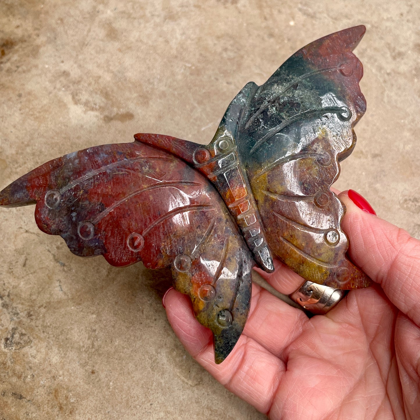 Ocean Jasper butterfly carving 13CM