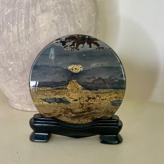 Picture Jasper Disk on Stand 10CM