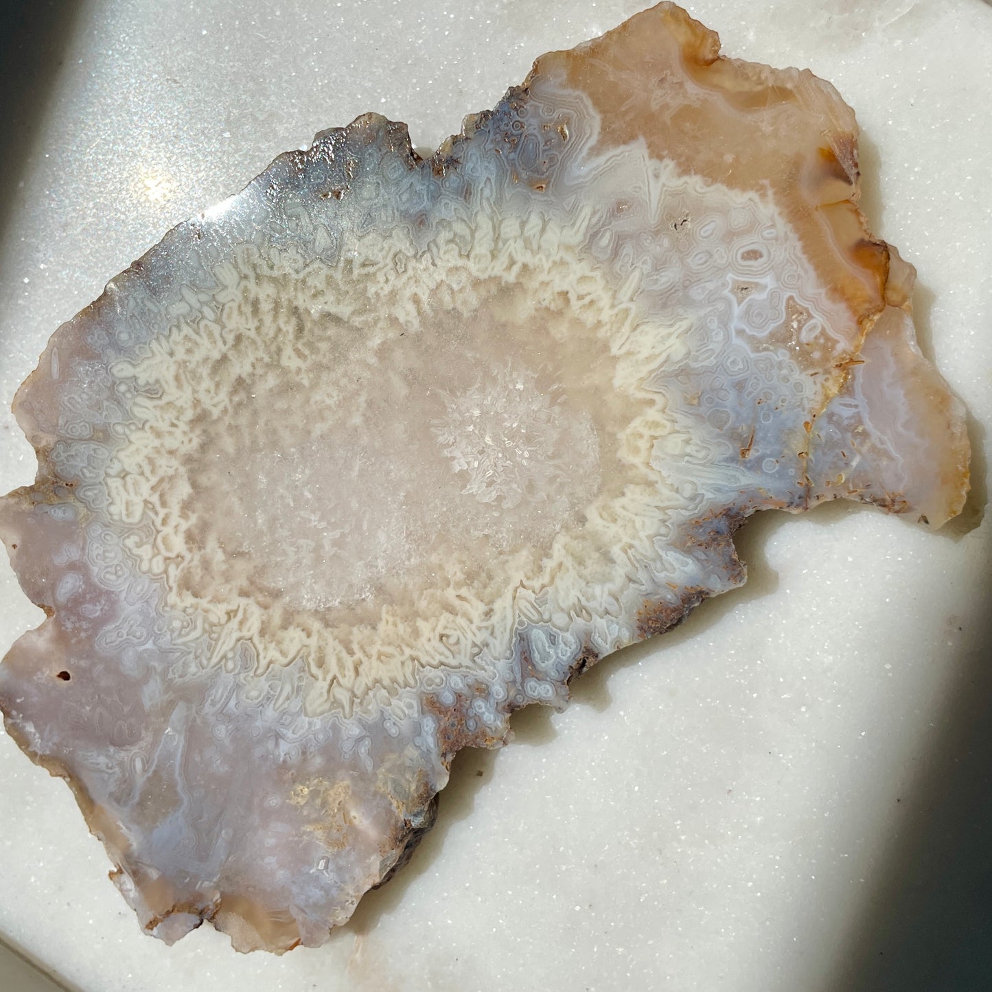 Pink Amethyst with flower agate slice 14CM