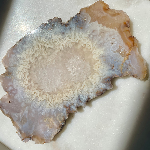 Pink Amethyst with flower agate slice 14CM