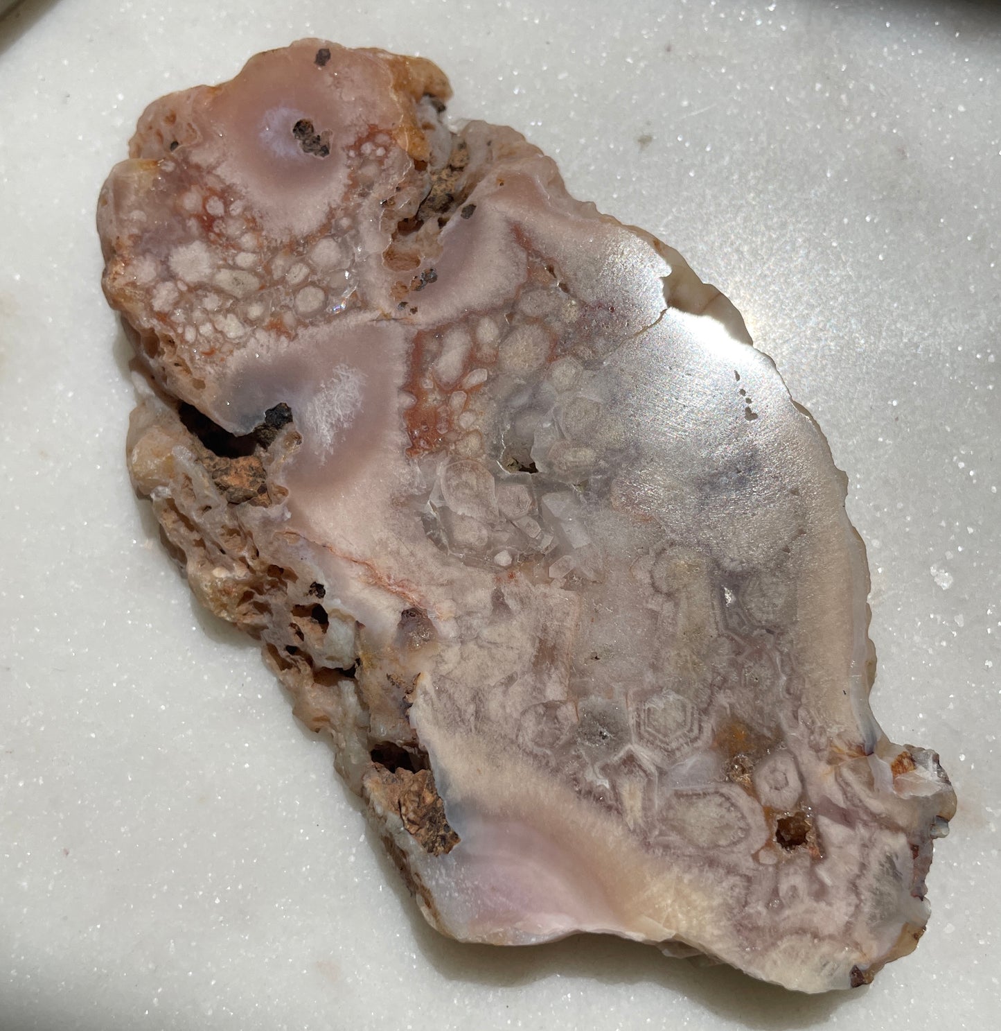 Pink Amethyst with flower agate slice 12CM